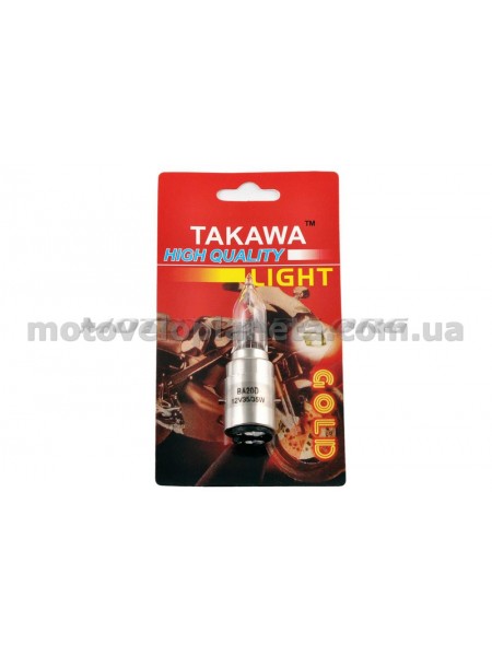 Лампа BA20D (2 уса)   12V 35W/35W   (белая, высокая, конусная)   (блистер)   TAKAWA, шт