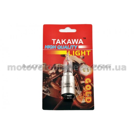 Лампа BA20D (2 уса)   12V 35W/35W   (белая, высокая, конусная)   (блистер)   TAKAWA, шт