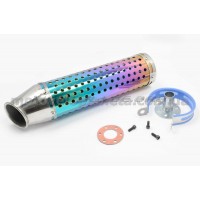 Глушитель (тюнинг)   300*88mm, креп. Ø48mm   (нержавейка, радуга, перфорированный, mod:2), шт
