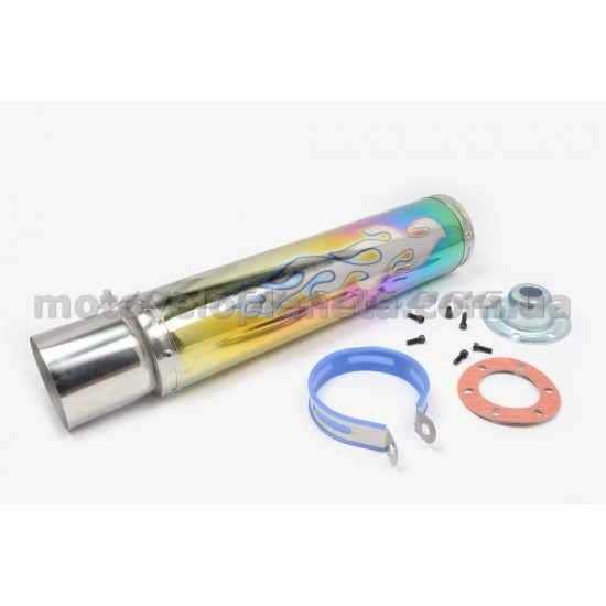 Глушитель (тюнинг)   420*100mm, креп. Ø78mm   (нержавейка, пламя, радуга, прямоток, mod:3), шт