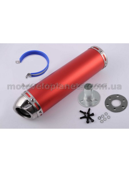 Глушитель (тюнинг)   300*90mm, креп. Ø48mm   (нержавейка, красный, прямоток, mod:10), шт