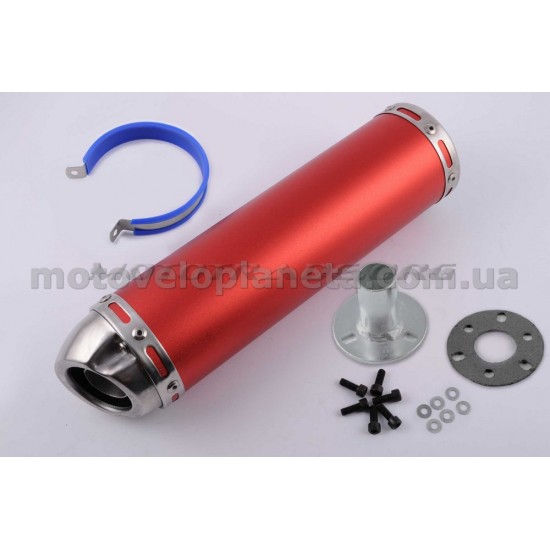 Глушитель (тюнинг)   300*90mm, креп. Ø48mm   (нержавейка, красный, прямоток, mod:10), шт