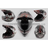 Шлем кроссовый   (mod:Skull) (с визором, size:XL, красно-черный)   LS-2, шт