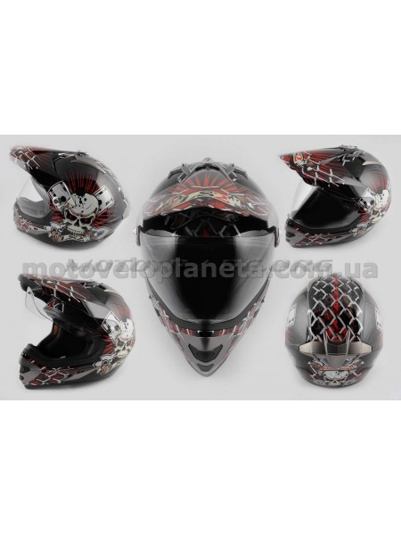 Шлем кроссовый (mod:Skull) (с визором, size:XXL, красный) LS-2, шт Шлем кроссовый (mod:Skull) (с визором, size:XXL, красный) LS-2, шт