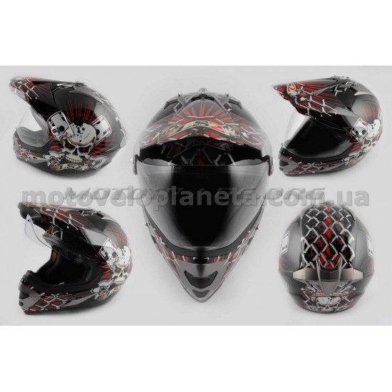 Шлем кроссовый   (mod:Skull) (с визором, size:XXL, красный)   LS-2, шт