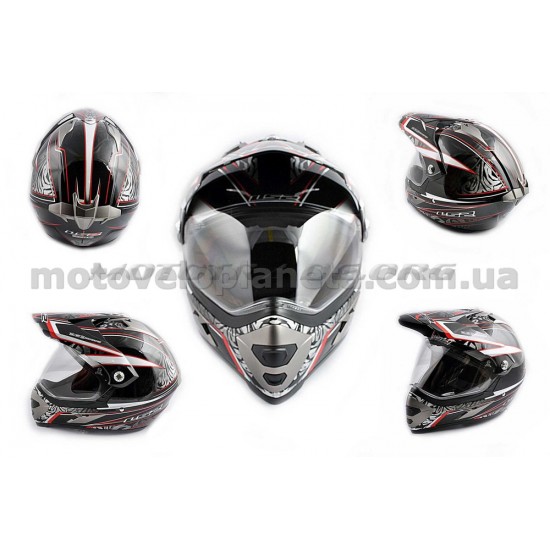 Шлем кроссовый   (mod:MX433) (с визором, size:XL, черно-красный, MAGNUM)   LS-2, шт