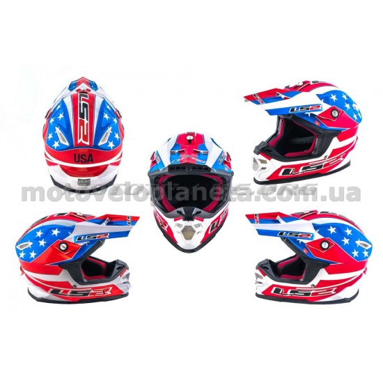 Шлем кроссовый   (mod:MX456) (size:L, сине-белый, USA)   LS-2, шт