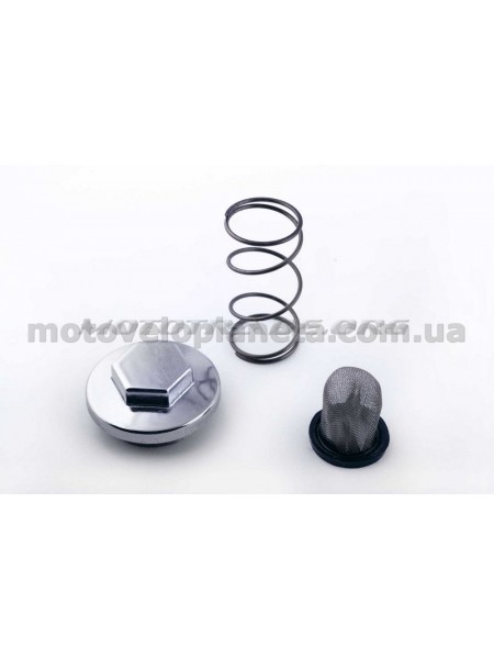 Крышка масляного фильтра 4T CB/CG 125/150 (+фильтр, пружина) KOMATCU (mod.A), шт Крышка масляного фильтра 4T CB/CG 125/150 (+фильтр, пружина) KOMATCU (mod.A), шт