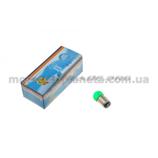 Лампа S25 (двухконтактная)   12V 10W/5W   (стоп, габарит)   (зеленая)   YWL, шт