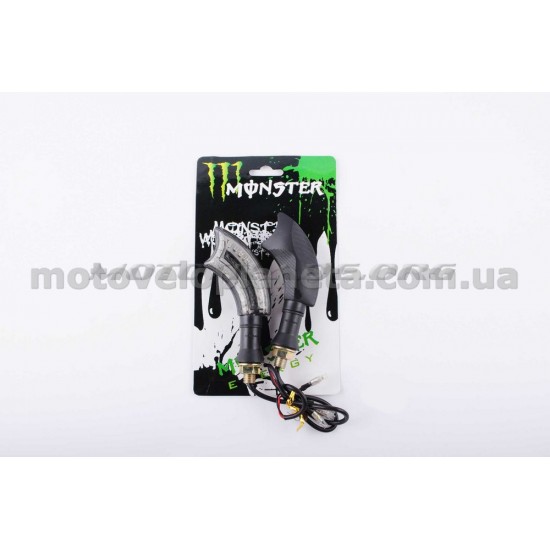 Повороты светодиодные (пара)   изогнутые   (черные, прозрачные, 21 диод)   MONSTER ENERGY, пара