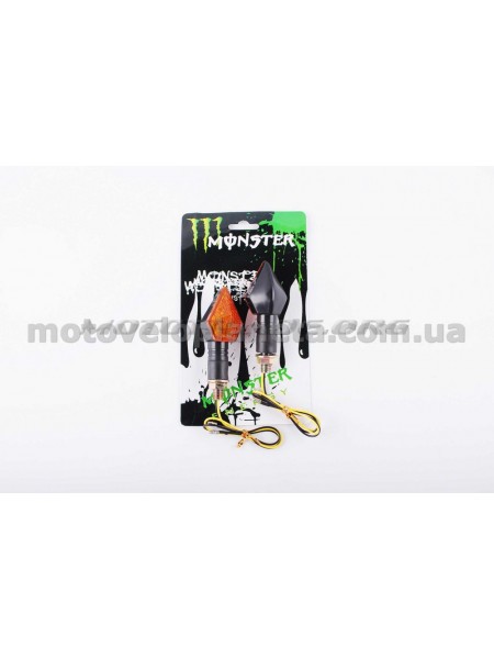 Повороты светодиодные (пара) стреловидные (черные, желтое стекло) MONSTER ENERGY, пара Повороты светодиодные (пара) стреловидные (черные, желтое стекло) MONSTER ENERGY, пара