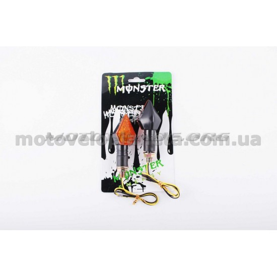 Повороты светодиодные (пара)   стреловидные   (черные, желтое стекло)   MONSTER ENERGY, пара