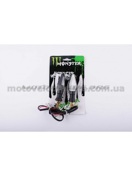 Повороты светодиодные (пара) стреловидные (черные, прозрачные, 9 диодов) MONSTER ENERGY, пара Повороты светодиодные (пара) стреловидные (черные, прозрачные, 9 диодов) MONSTER ENERGY, пара