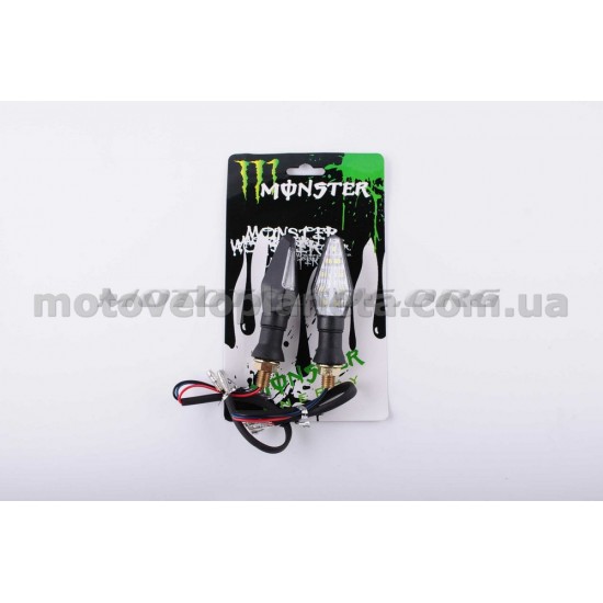 Повороты светодиодные (пара)   стреловидные   (черные, прозрачные, 9 диодов)   MONSTER ENERGY, пара