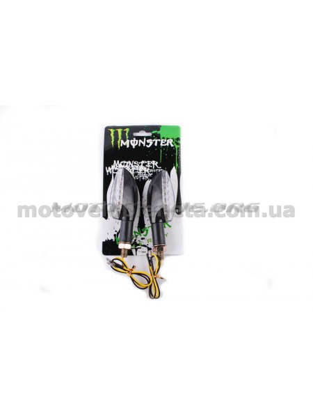 Повороты светодиодные (пара) стреловидные (черные, прозрачные, 11 диодов) MONSTER ENERGY, пара Повороты светодиодные (пара) стреловидные (черные, прозрачные, 11 диодов) MONSTER ENERGY, пара