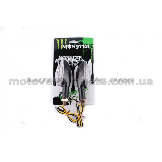 Повороты светодиодные (пара)   стреловидные   (черные, прозрачные, 11 диодов)   MONSTER ENERGY, пара