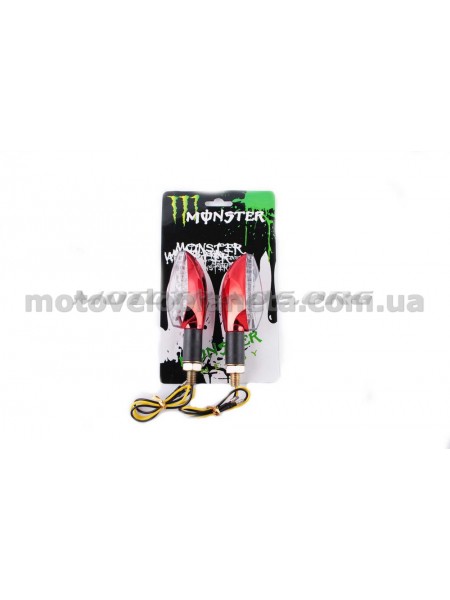 Повороты светодиодные (пара) стреловидные (красные, прозрачные, 11 диодов) MONSTER ENERGY, пара Повороты светодиодные (пара) стреловидные (красные, прозрачные, 11 диодов) MONSTER ENERGY, пара