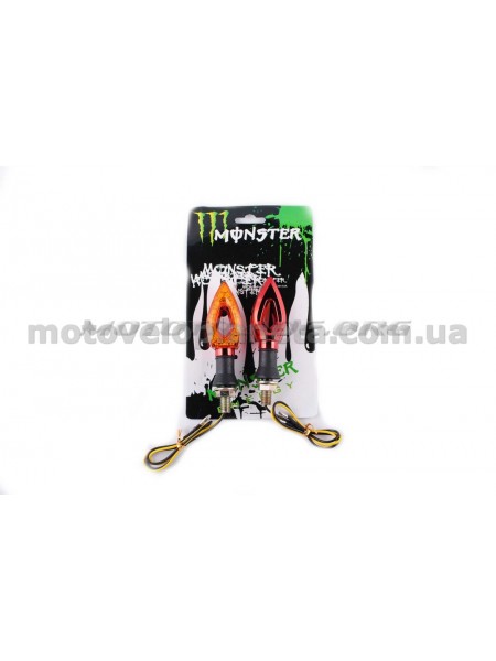 Повороты светодиодные (пара) стреловидные (черные, желтое стекло) MONSTER ENERGY, пара Повороты светодиодные (пара) стреловидные (черные, желтое стекло) MONSTER ENERGY, пара