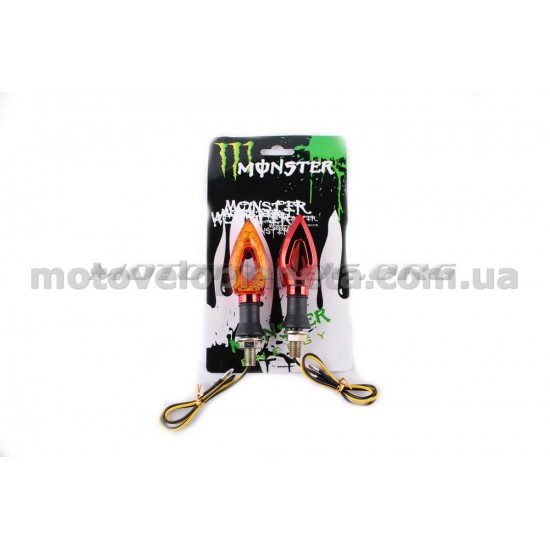 Повороты светодиодные (пара)   стреловидные   (черные, желтое стекло)   MONSTER ENERGY, пара