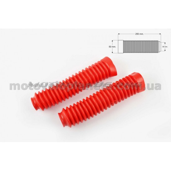 Гофры передней вилки (пара)   универсальные   L-250mm, d-30mm, D-50mm   (красные)   KTO, пара