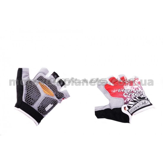 Перчатки без пальцев   (mod:1, size:XL, гелевые подушки, красные)   HAND CREW, пара