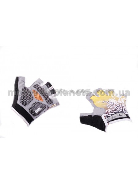 Перчатки без пальцев   (mod:1, size:L,  гелевые подушки, желтые)   HAND CREW, пара