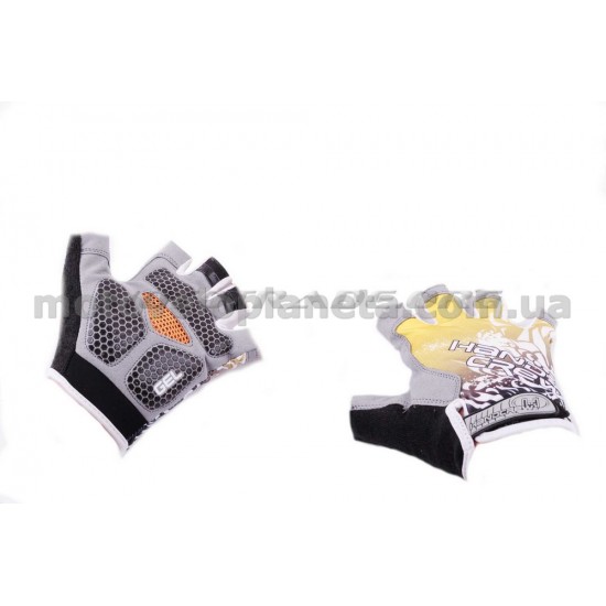 Перчатки без пальцев   (mod:1, size:XL, гелевые подушки, желтые)   HAND CREW, пара