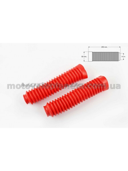 Гофры передней вилки (пара)   универсальные   L-250mm, d-30mm, D-50mm   (красные)   MANLE, пара