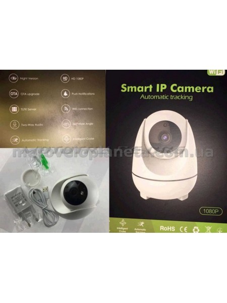 Беспроводная поворотная Wi-Fi камера   (IP SMART, HD 1080P, 360, управление с телефона, питание USB или 220V через адаптер), компл.