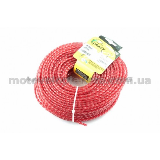Леска мотокосы   Ø4,0mm, 60 метров   (косичка, красная), шт