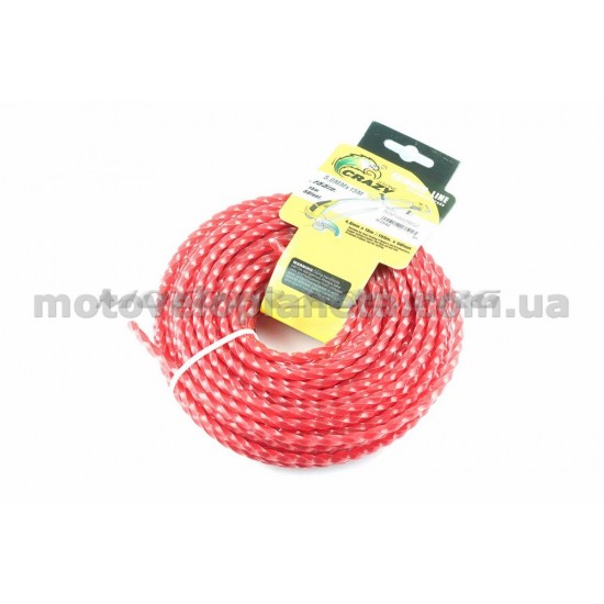 Леска мотокосы   Ø5,0mm, 15 метров   (косичка, красная), шт