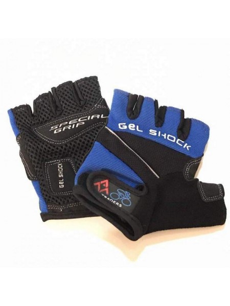 Перчатки вело "Gel Shock" (без пальцев, гелевые, черно-синие, size:M) 